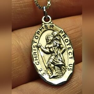 Saint Christopher Rare Vintage Solid 925 Sterling Silver Pendant - 1"